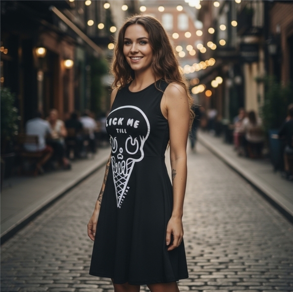 KILLSTAR ✦ “iScream” Skater Dress ✦ Gothic Black Flock Skull Graphic Soft Jersey - Picture 5 of 15